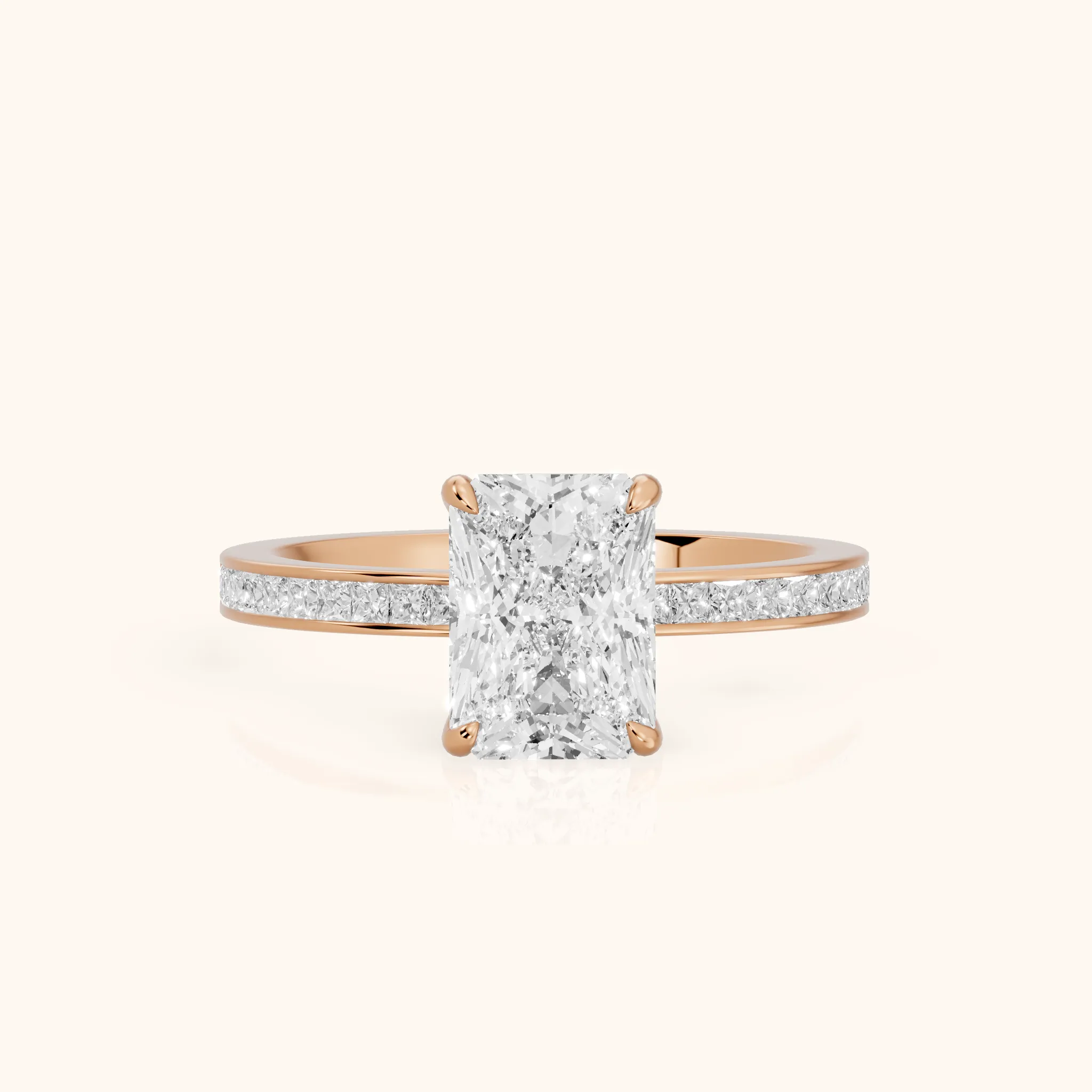 Freja Channel Set Radiant Diamond Engagement Ring in Rose Gold — view 1