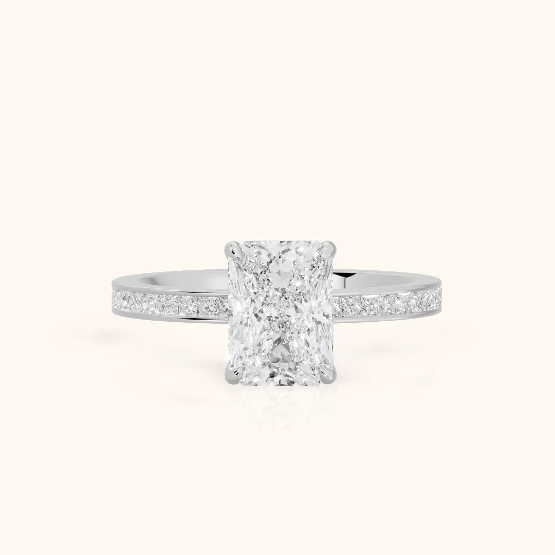 Freja Channel Set Radiant Diamond Engagement Ring in White Gold — view 2