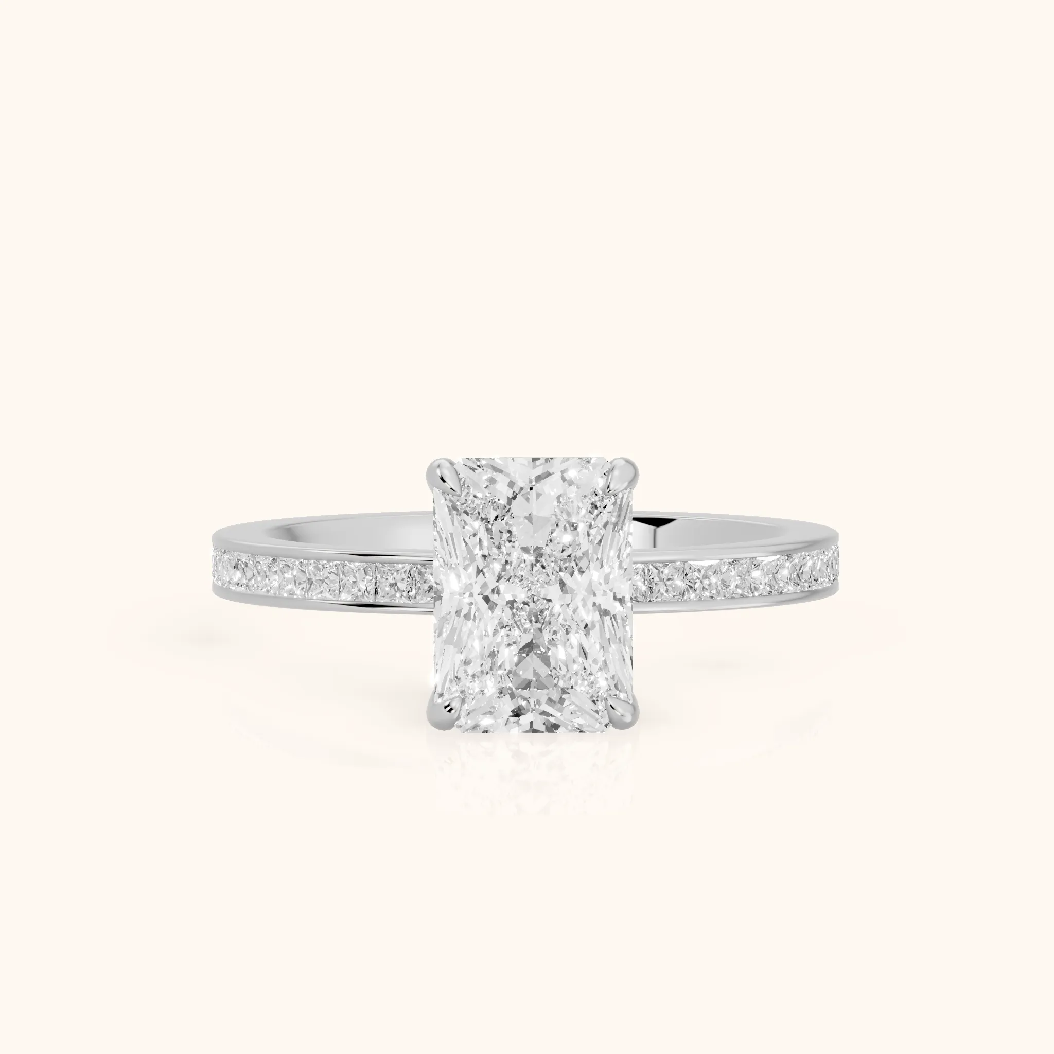 Freja Channel Set Radiant Diamond Engagement Ring in White Gold — view 1