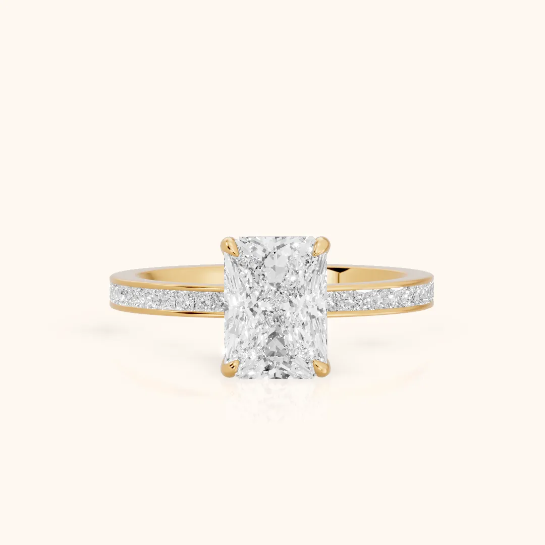 Freja Channel Set Radiant Diamond Engagement Ring in Yellow Gold — view 2