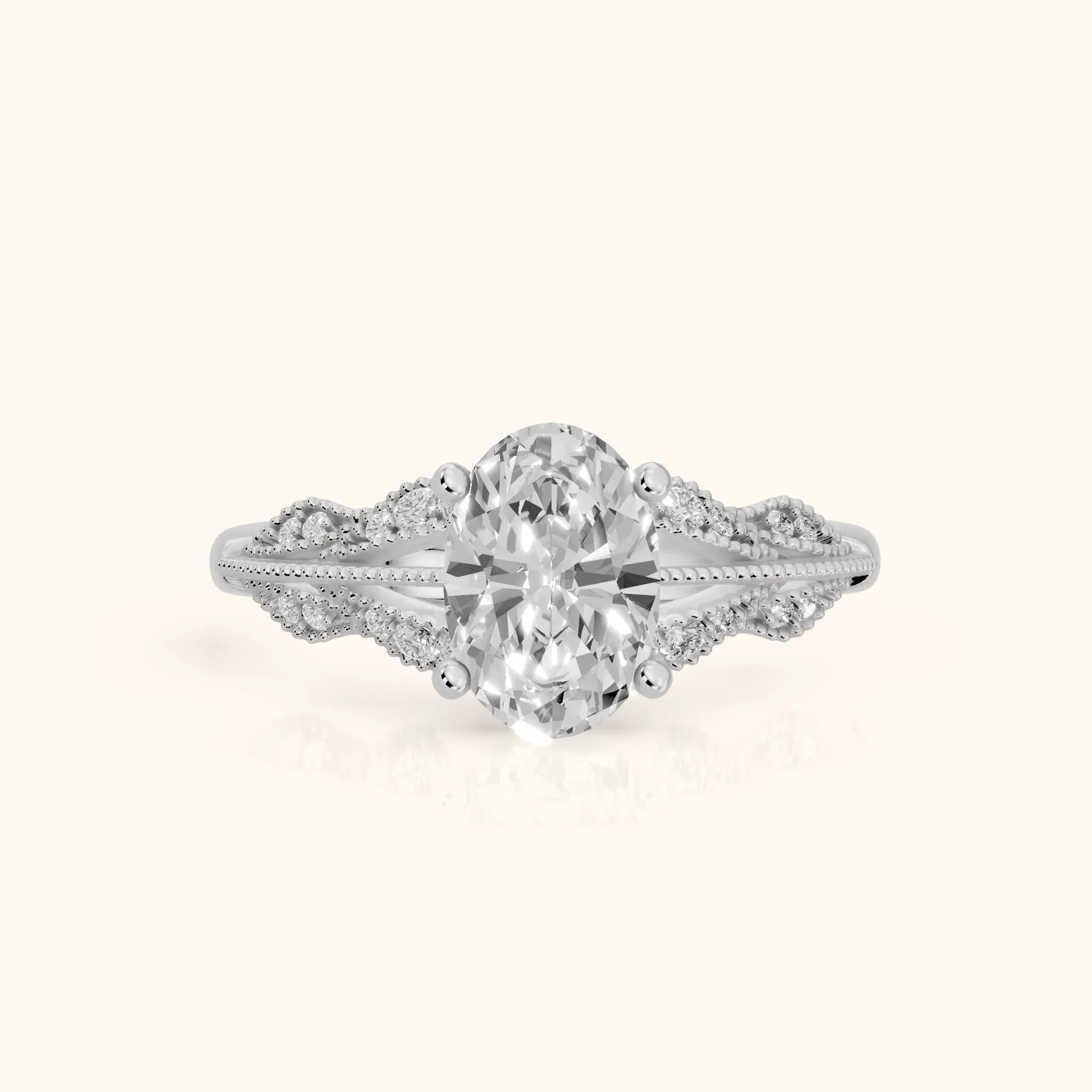 Maja Vintage Floral Oval Diamond Engagement Ring in White Gold — view 1