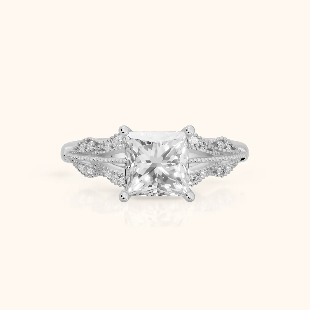 Maja Vintage Floral Princess Diamond Engagement Ring in White Gold — view 2