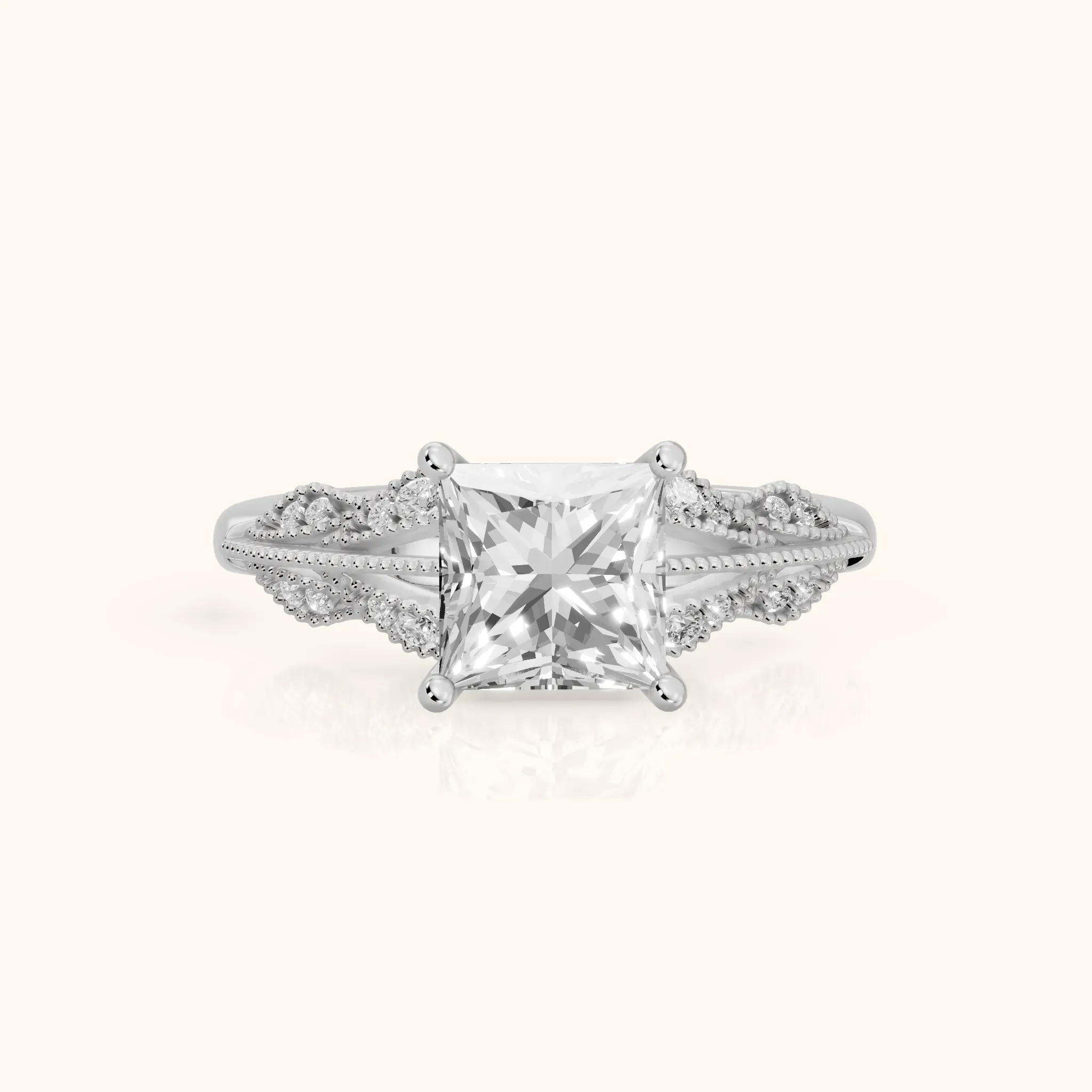 Maja Vintage Floral Princess Diamond Engagement Ring in White Gold — view 1