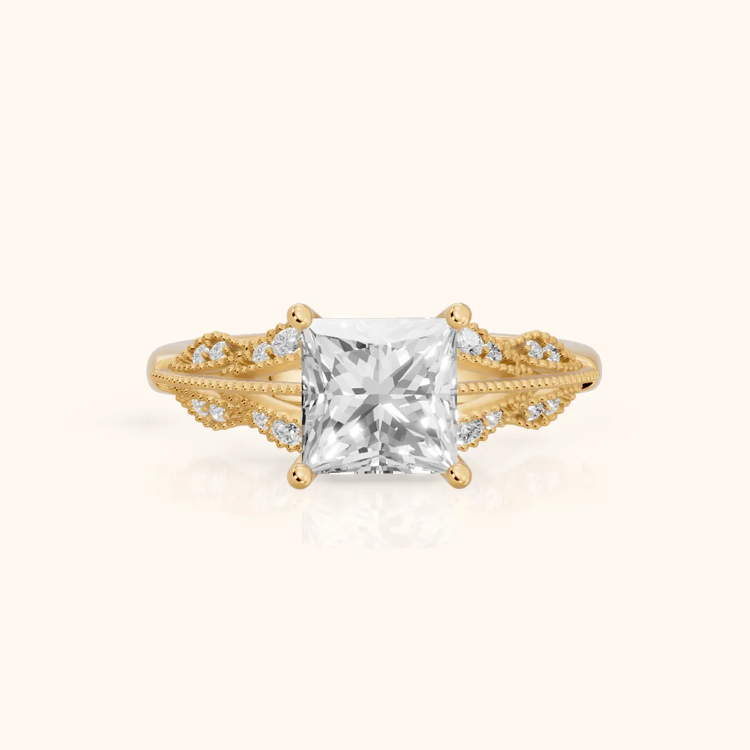 Maja Vintage Floral Princess Diamond Engagement Ring in Yellow Gold — view 2