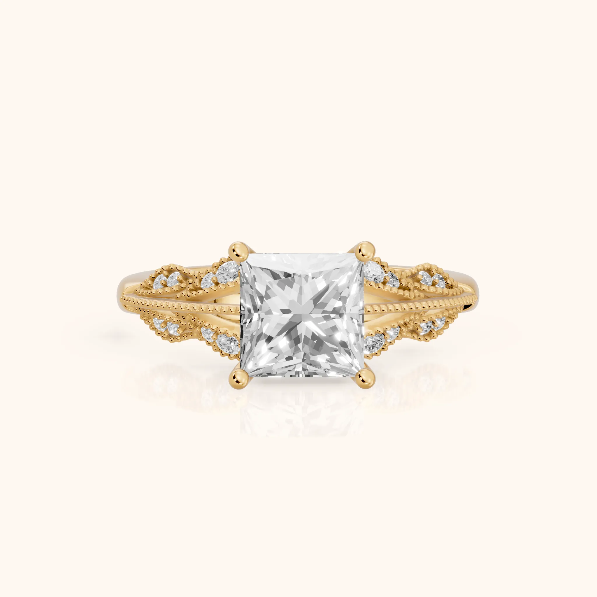 Maja Vintage Floral Princess Diamond Engagement Ring in Yellow Gold — view 1
