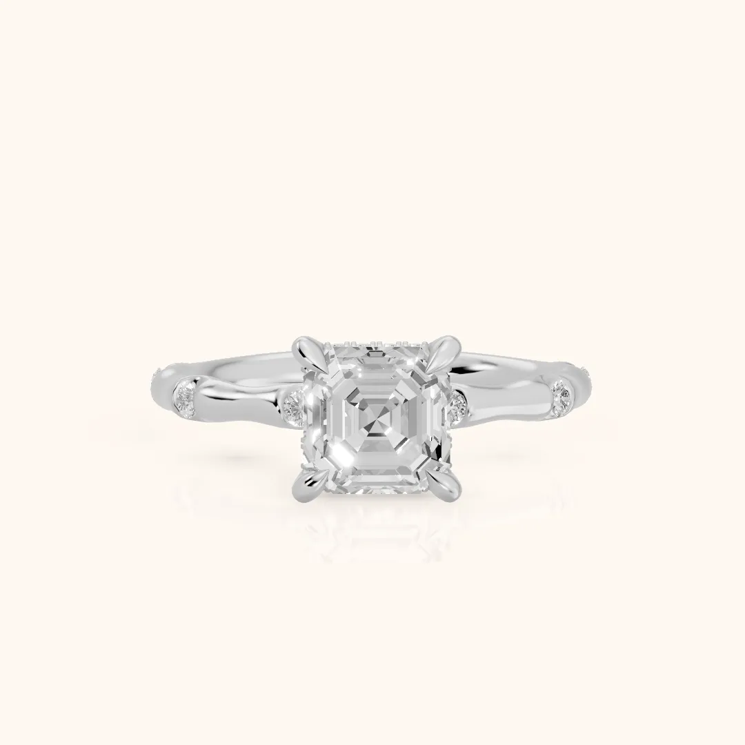 Liv Hidden Halo Asscher Diamond Engagement Ring in Silver — view 2