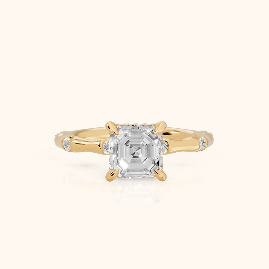 Liv Hidden Halo Asscher Diamond Engagement Ring in Yellow Gold — view 2