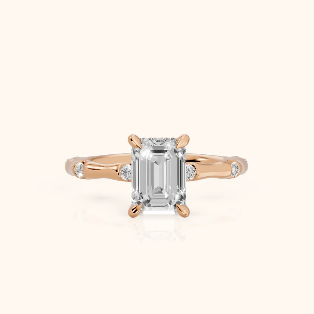 Liv Hidden Halo Emerald Diamond Engagement Ring in Rose Gold — view 2