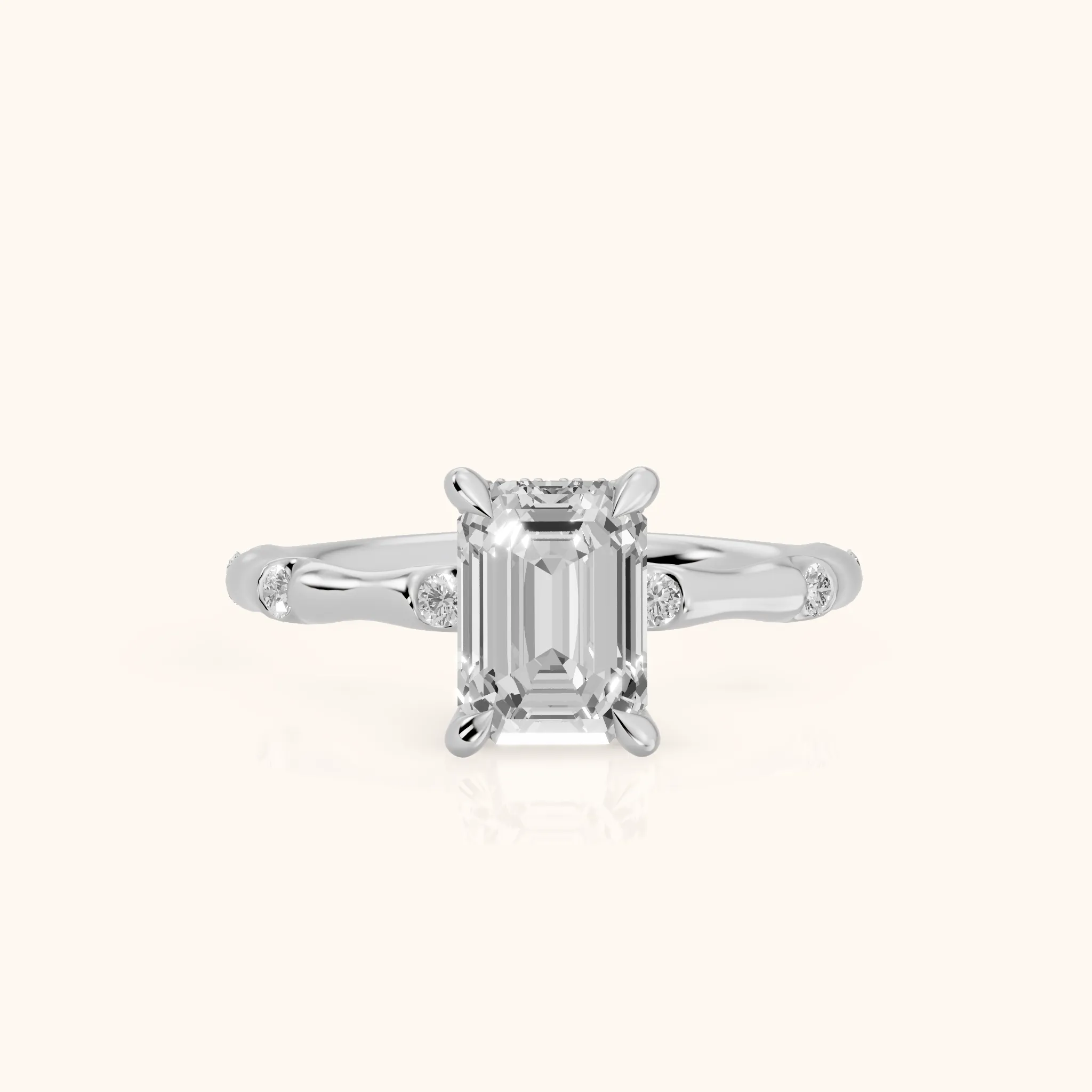 Liv Hidden Halo Emerald Diamond Engagement Ring in White Gold — view 1