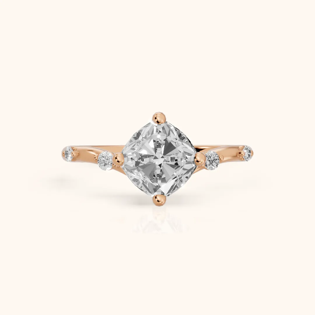 Klara Chevron Cushion Diamond Engagement Ring in Rose Gold — view 2