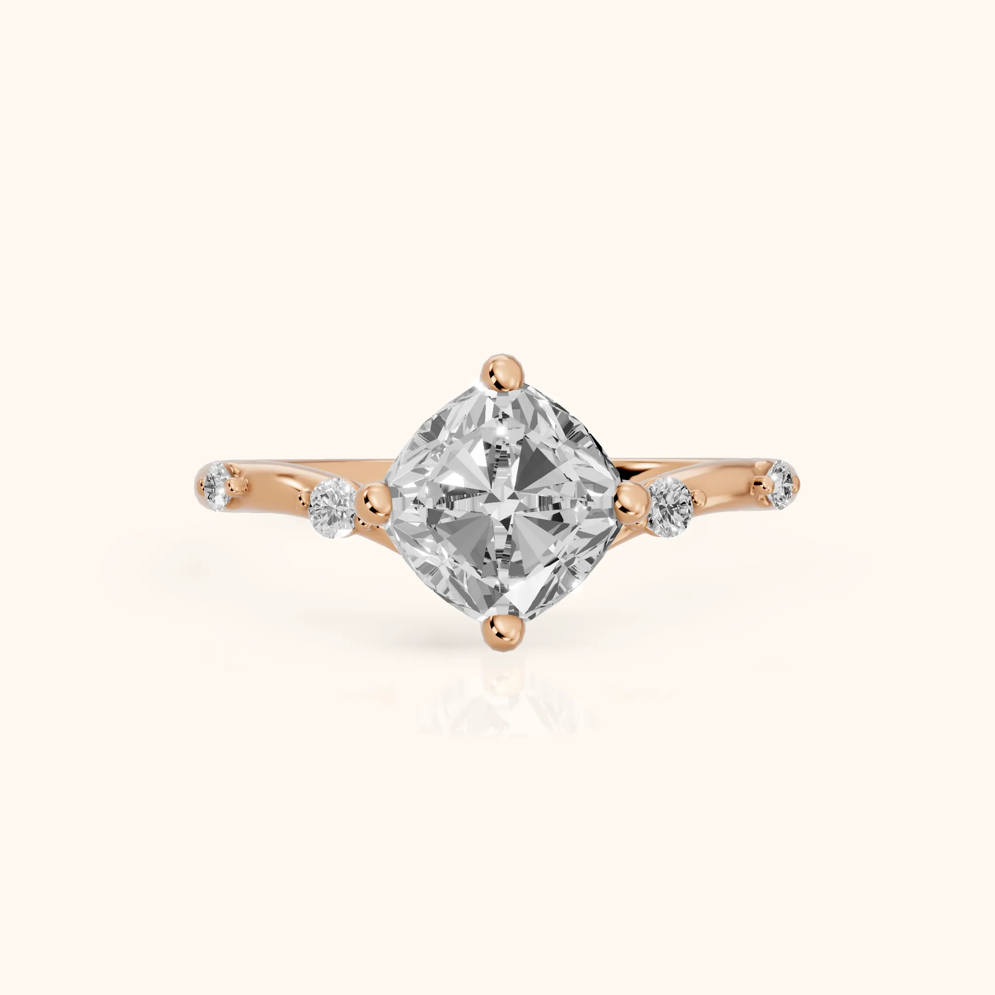 Klara Chevron Cushion Diamond Engagement Ring in Rose Gold — view 1