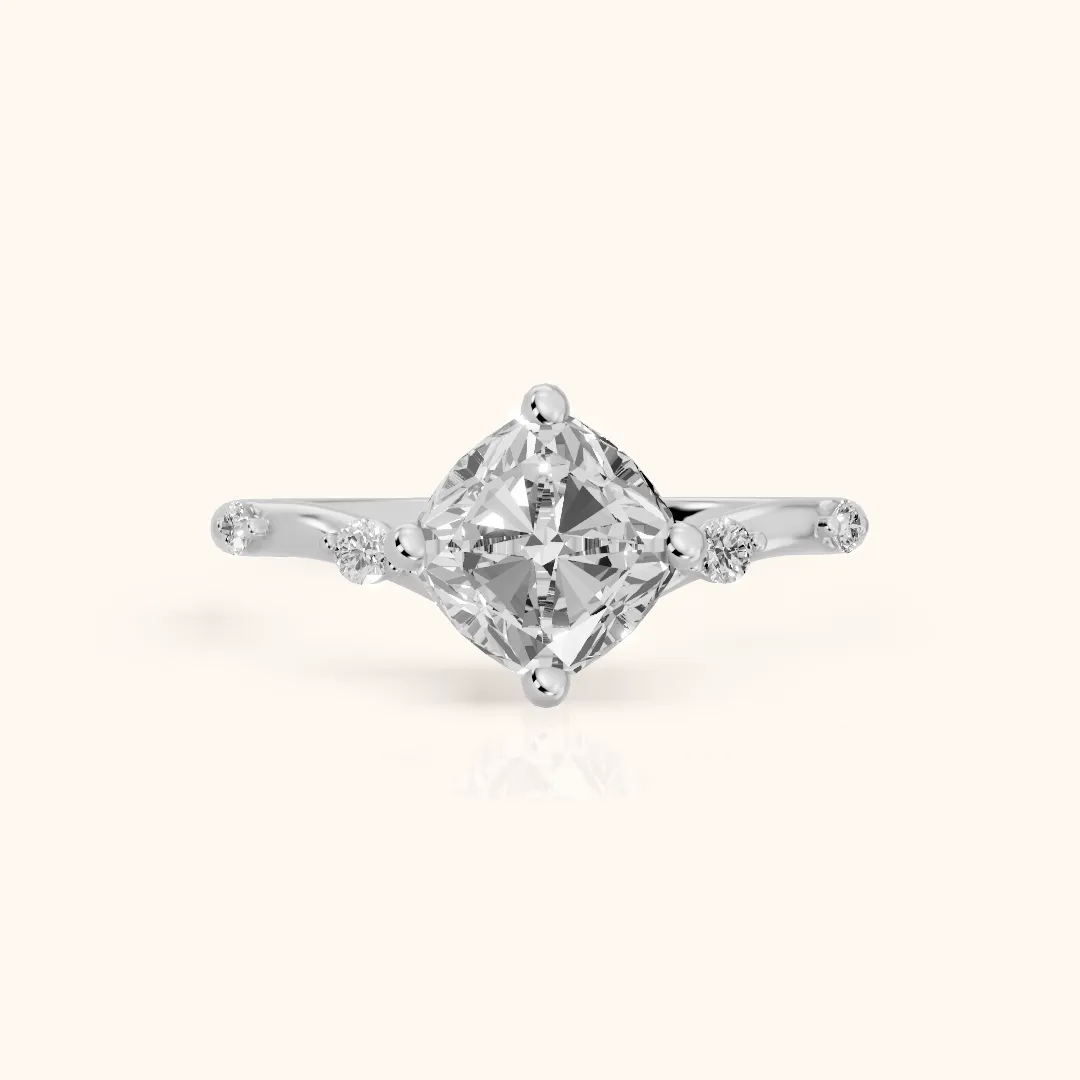 Klara Chevron Cushion Diamond Engagement Ring in Silver — view 2