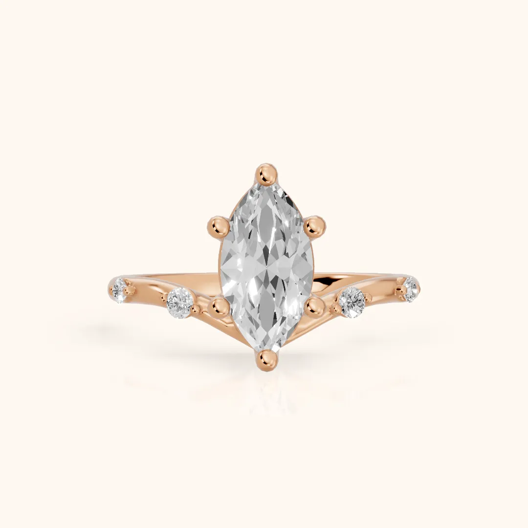 Klara Chevron Marquise Diamond Engagement Ring in Rose Gold — view 2