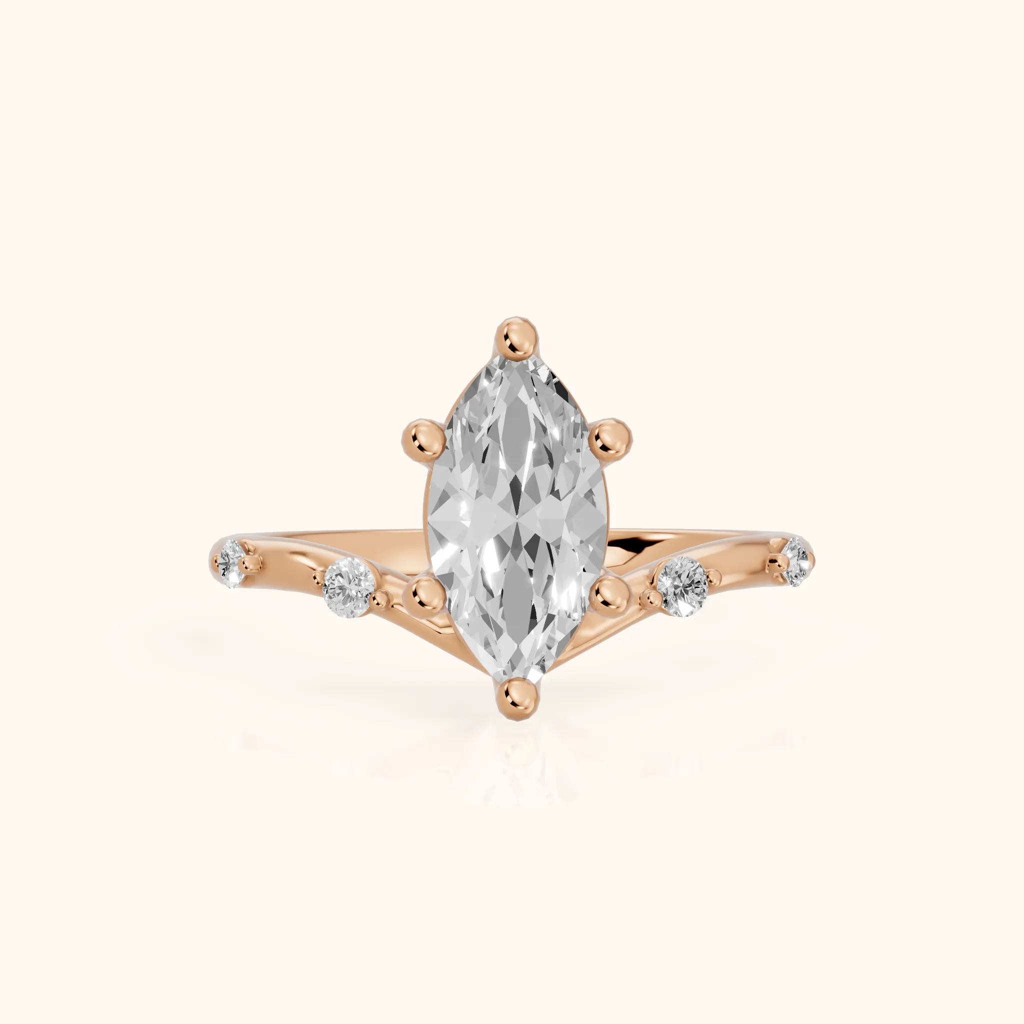 Klara Chevron Marquise Diamond Engagement Ring in Rose Gold — view 1