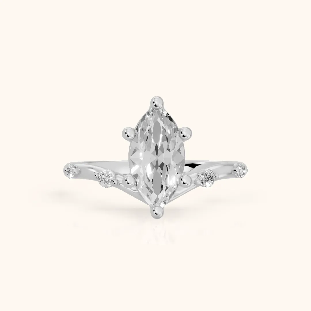 Klara Chevron Marquise Diamond Engagement Ring in Platinum — view 2