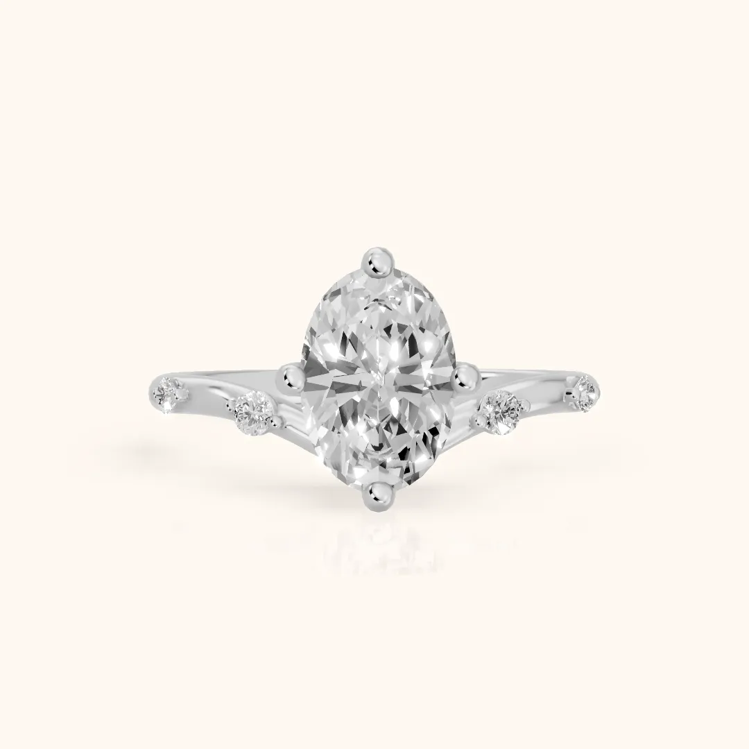 Klara Chevron Oval Diamond Engagement Ring in Silver — view 2