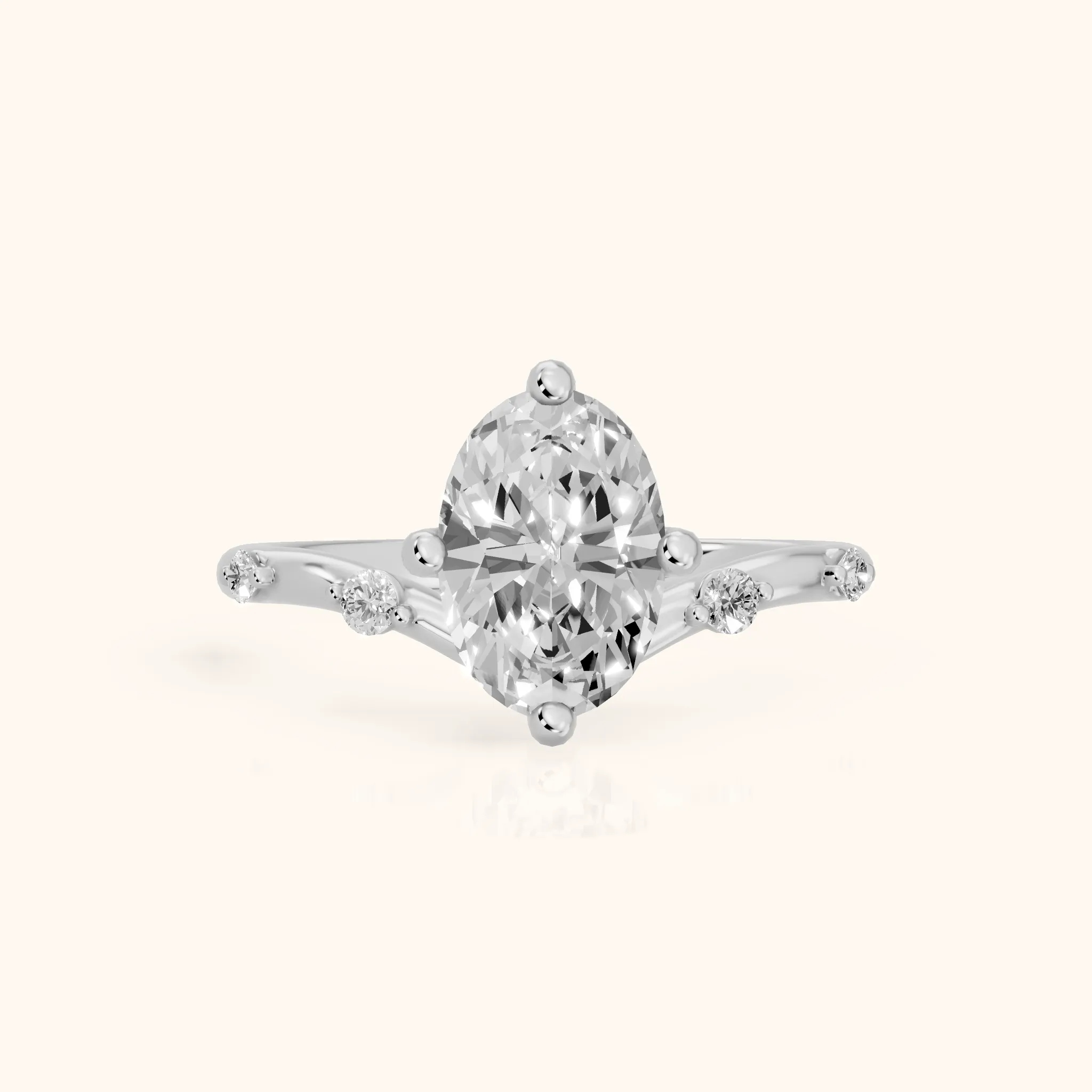 Klara Chevron Oval Diamond Engagement Ring in Silver — view 1