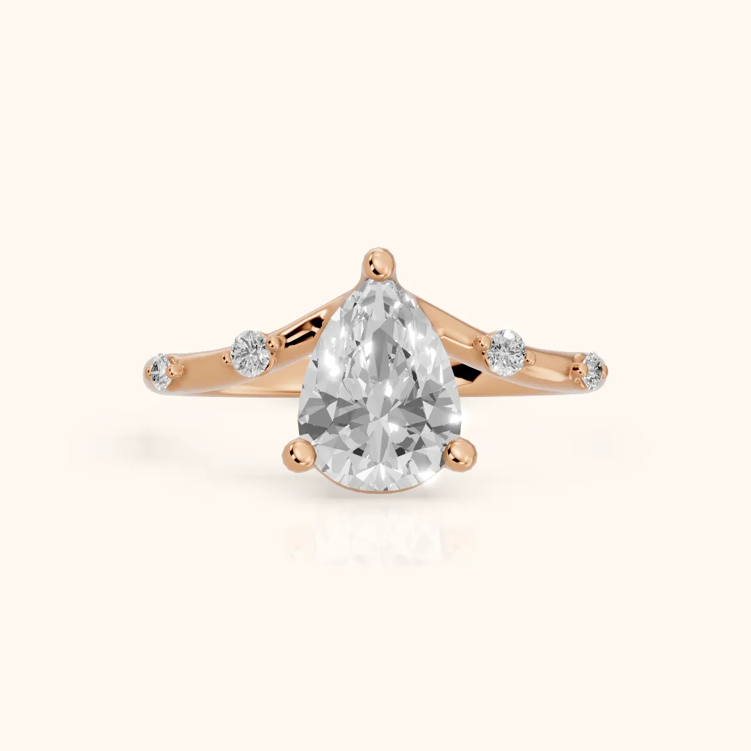 Klara Chevron Pear Diamond Engagement Ring in Rose Gold — view 2