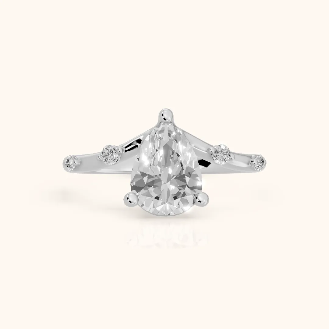 Klara Chevron Pear Diamond Engagement Ring in Silver — view 2