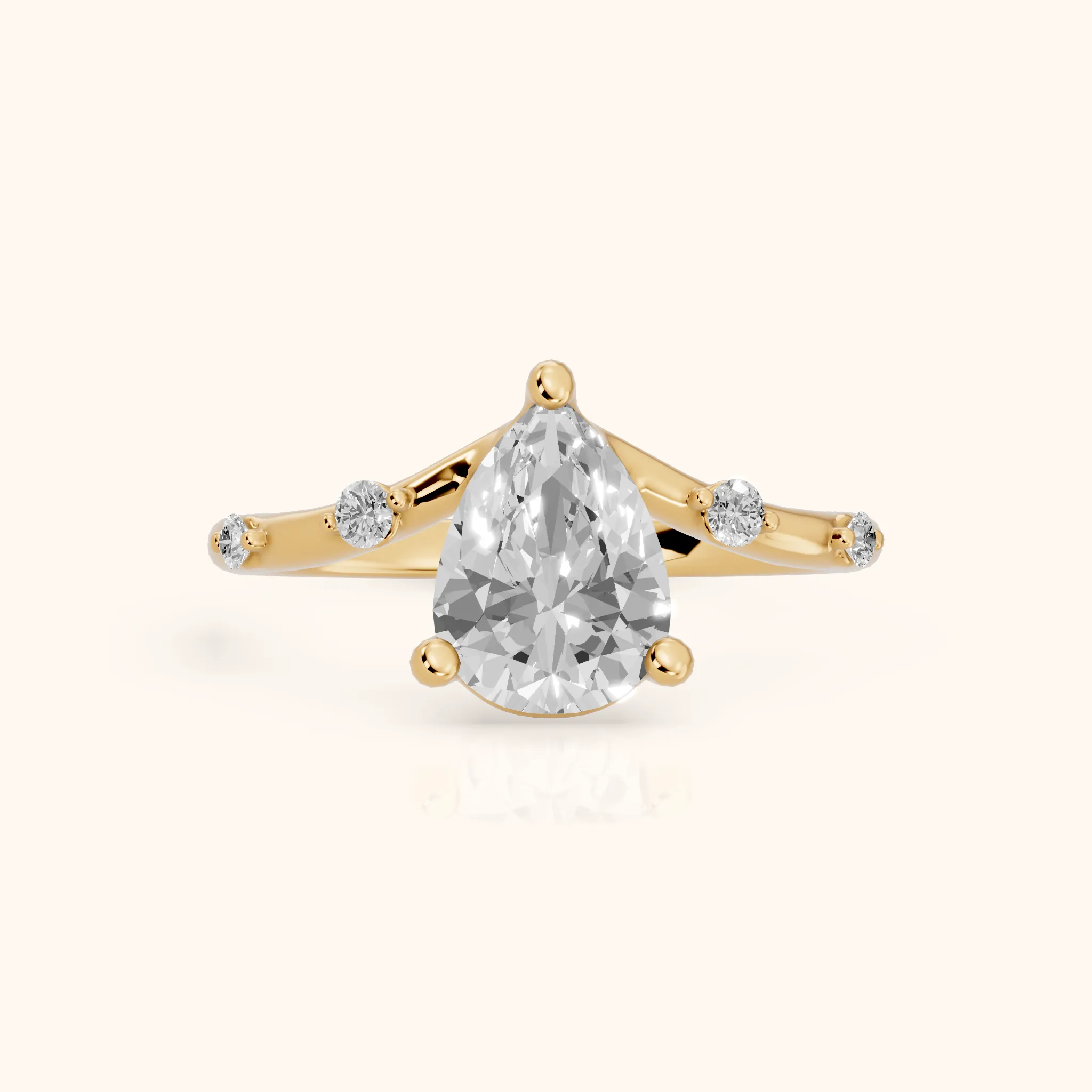 Klara Chevron Pear Diamond Engagement Ring in Yellow Gold — view 1