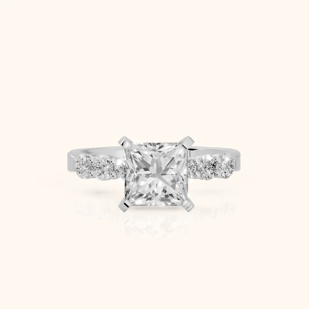 Lise Graduated Seven-Stone Princess Diamond Engagement Ring in Platinum — view 2