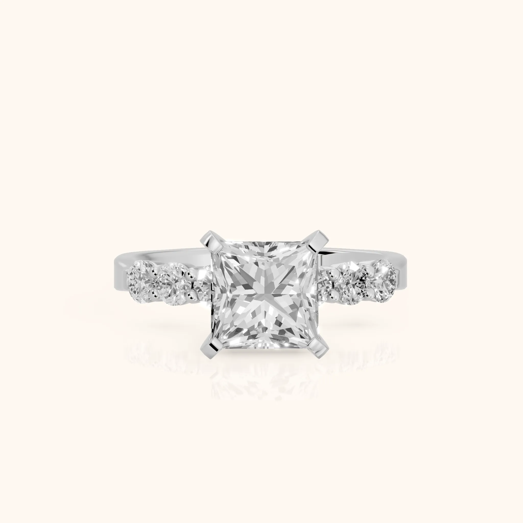 Lise Graduated Seven-Stone Princess Diamond Engagement Ring in Platinum — view 1