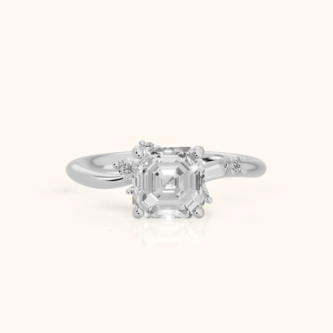 Yvette Bypass Asscher Diamond Engagement Ring in Silver — view 2