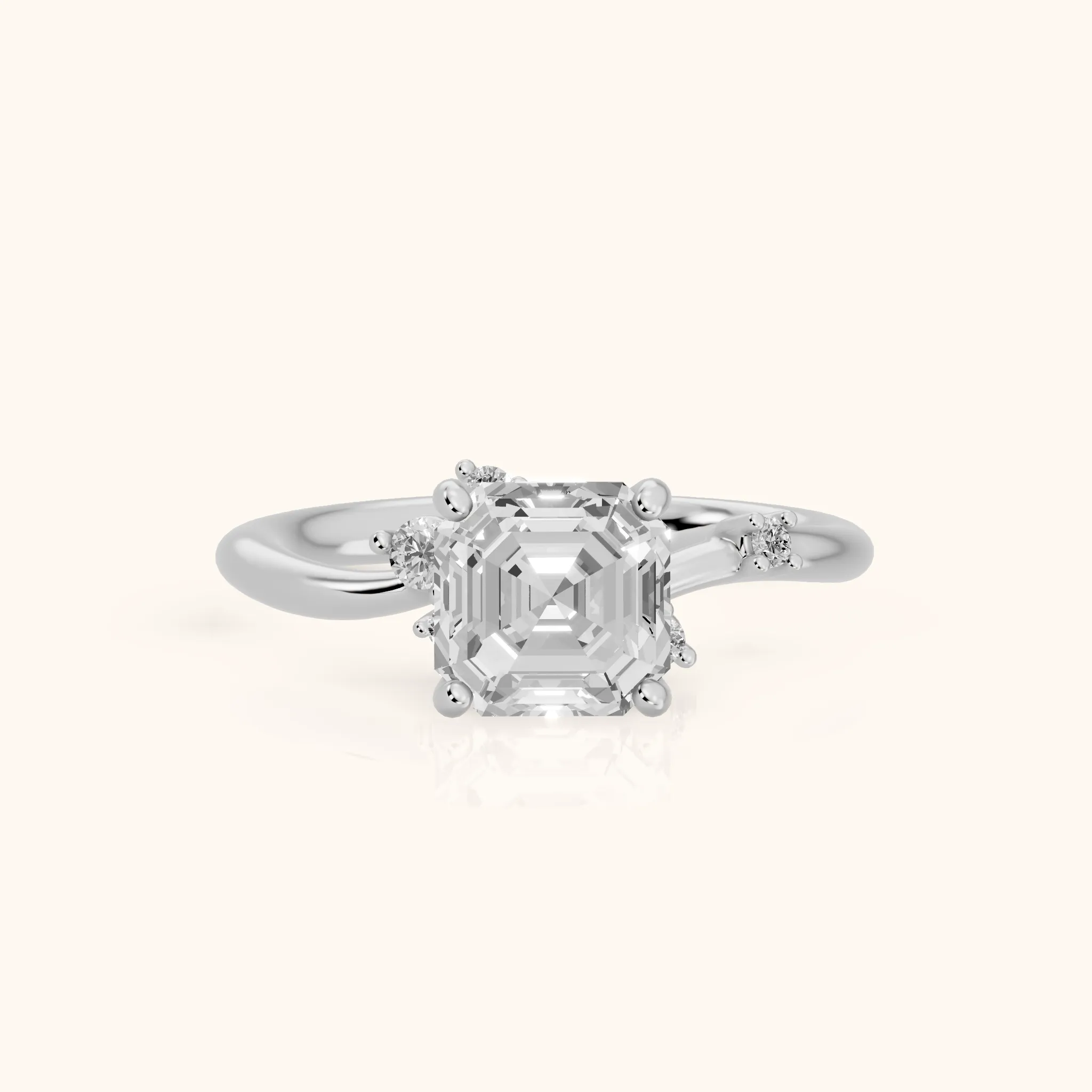 Yvette Bypass Asscher Diamond Engagement Ring in Silver — view 1