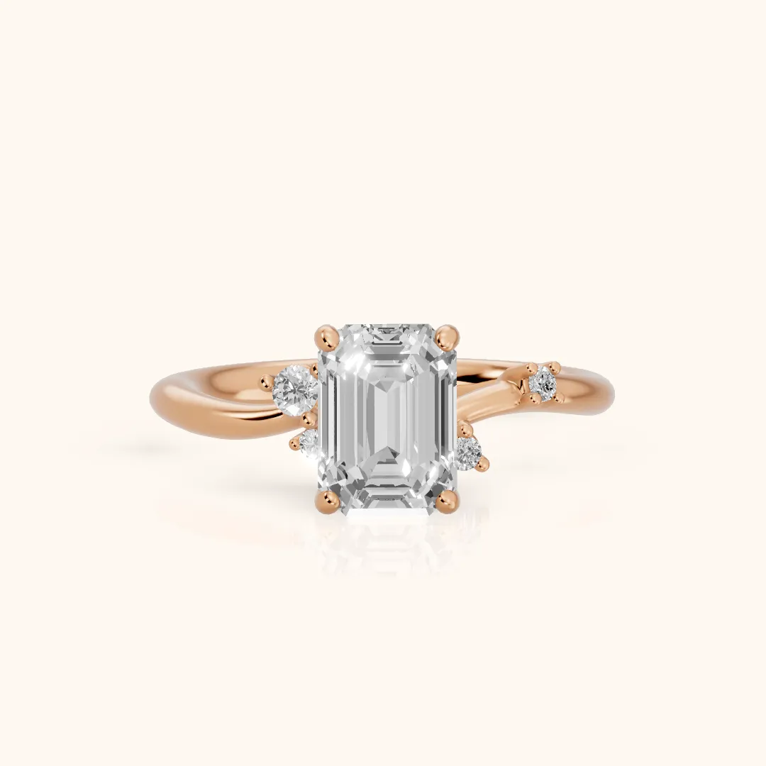Yvette Bypass Emerald Diamond Engagement Ring in Rose Gold — view 2