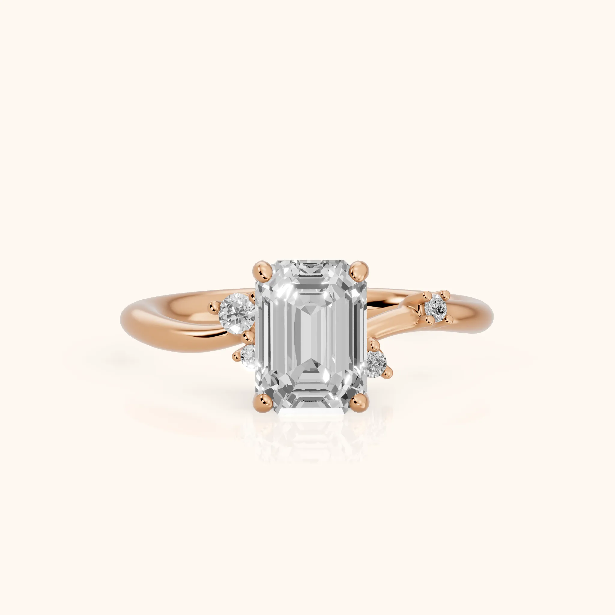 Yvette Bypass Emerald Diamond Engagement Ring in Rose Gold — view 1