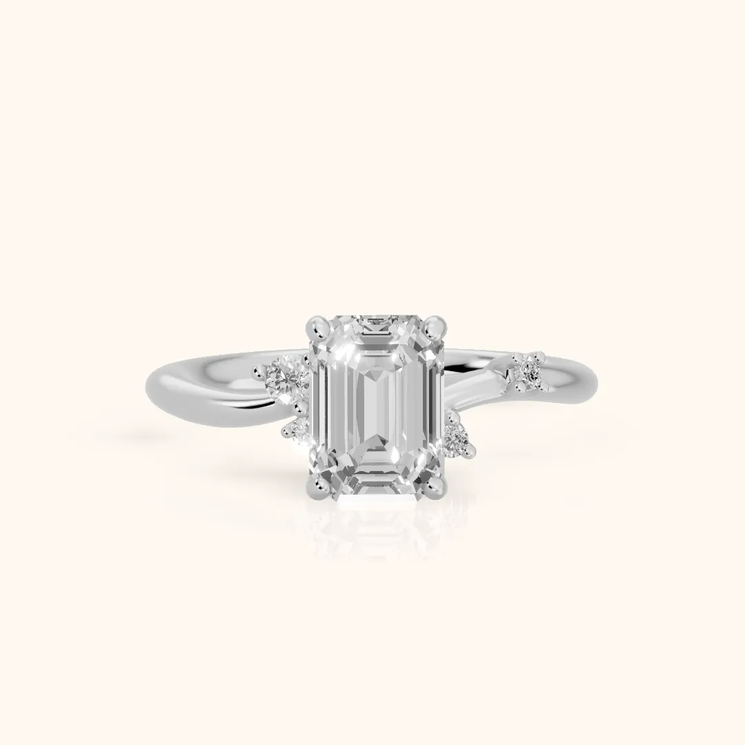 Yvette Bypass Emerald Diamond Engagement Ring in White Gold — view 2