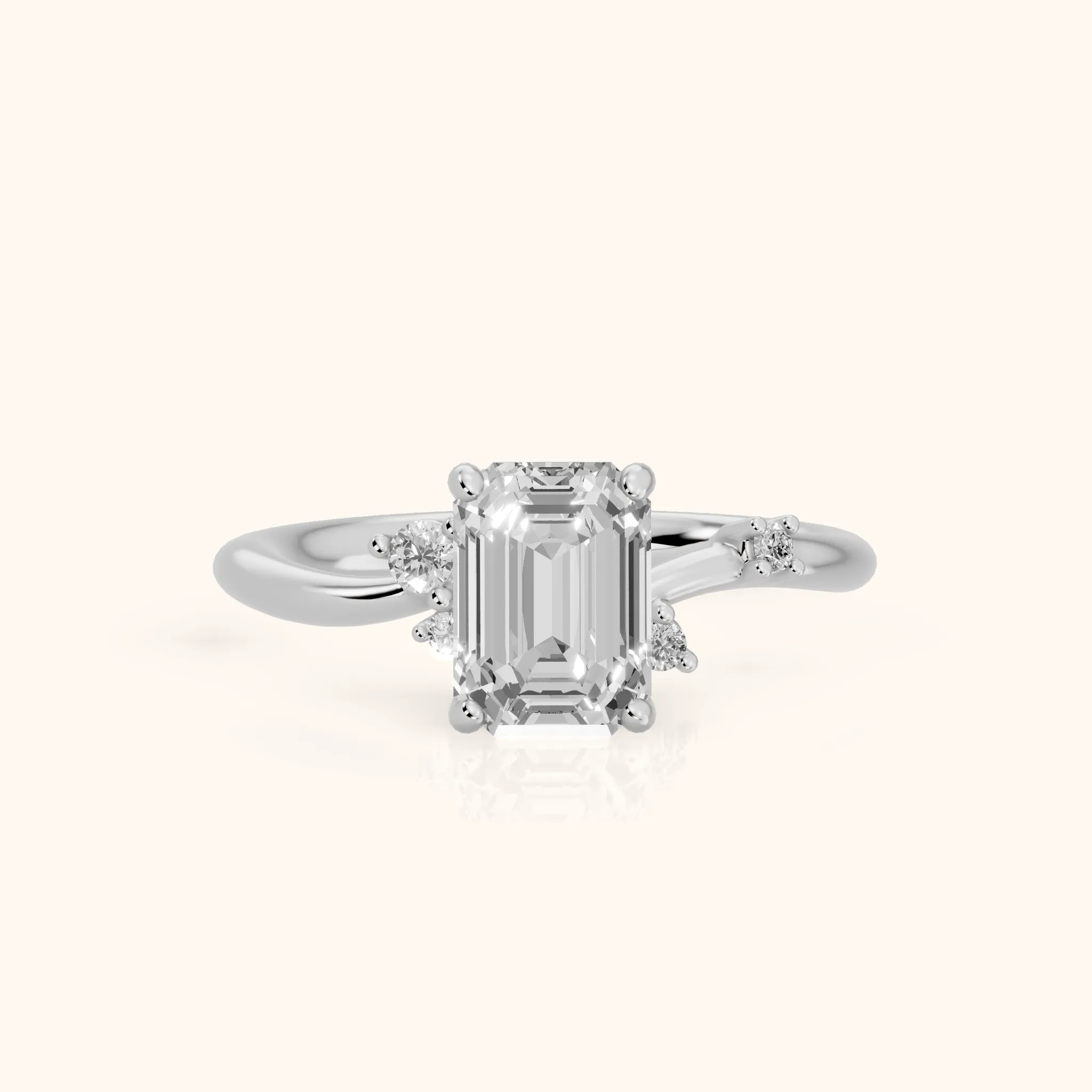 Yvette Bypass Emerald Diamond Engagement Ring in White Gold — view 1