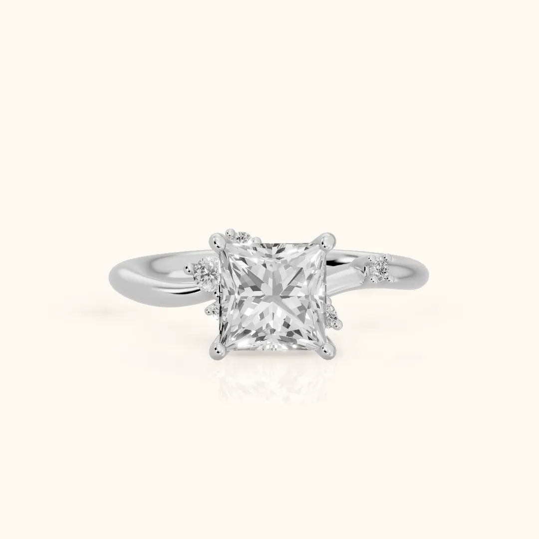 Yvette Bypass Princess Diamond Engagement Ring in Silver — view 2