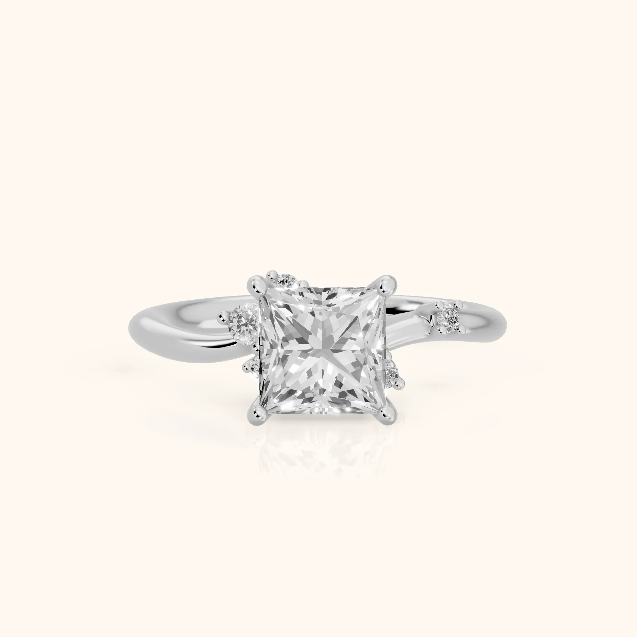 Yvette Bypass Princess Diamond Engagement Ring in Silver — view 1