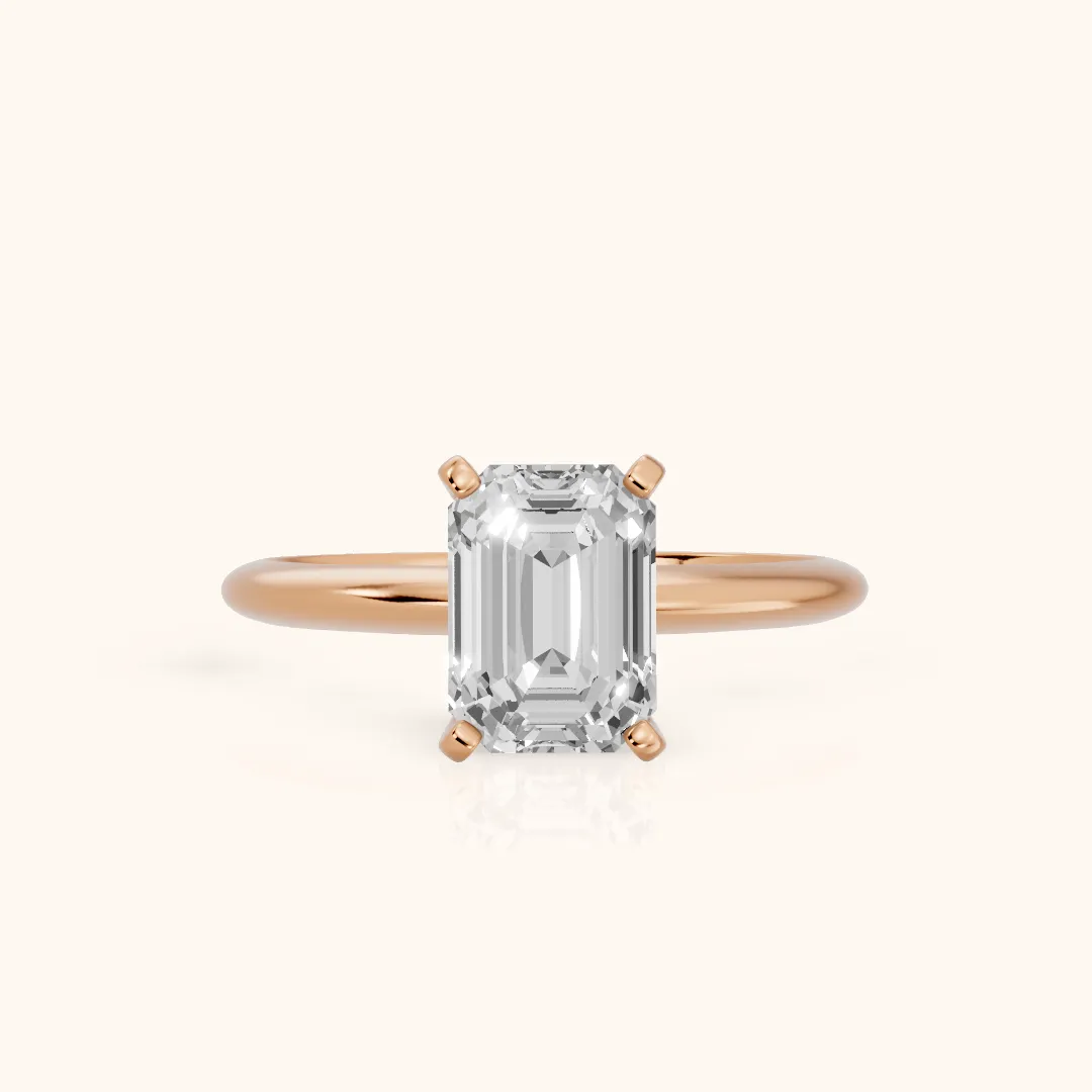 Giulia Solitaire Emerald Diamond Engagement Ring in Rose Gold — view 2