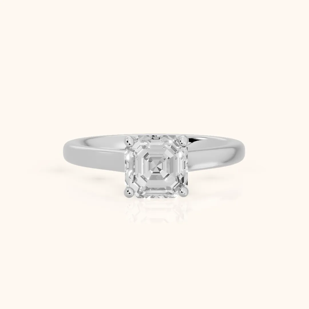 Emeline Solitaire Cathedral Asscher Diamond Engagement Ring in Silver — view 2
