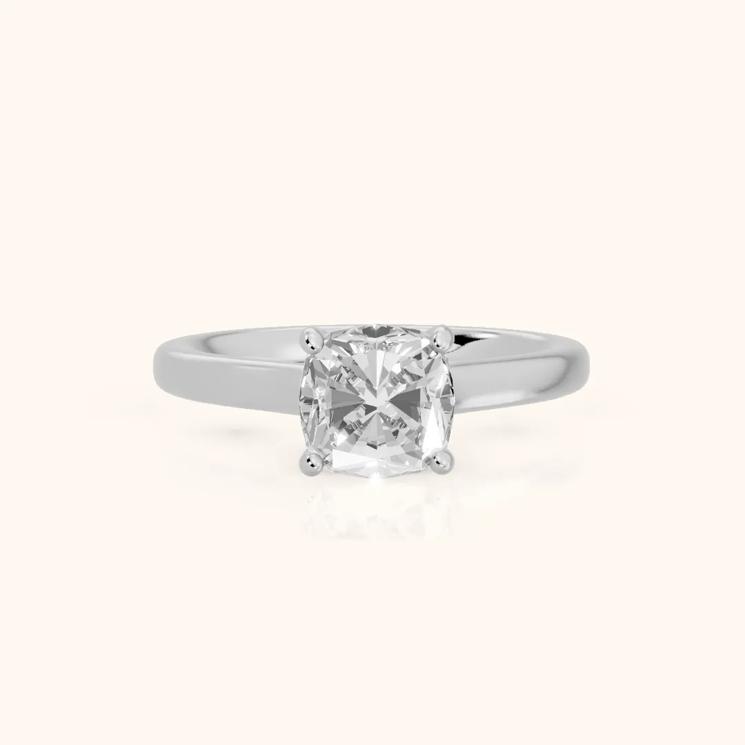 Emeline Solitaire Cathedral Cushion Diamond Engagement Ring in Silver — view 2