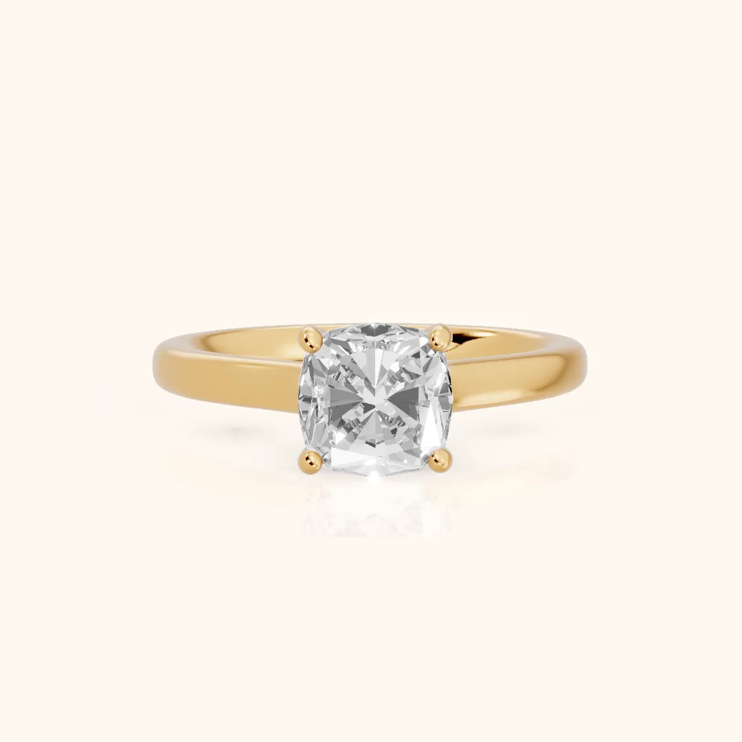 Emeline Solitaire Cathedral Cushion Diamond Engagement Ring in Yellow Gold — view 2