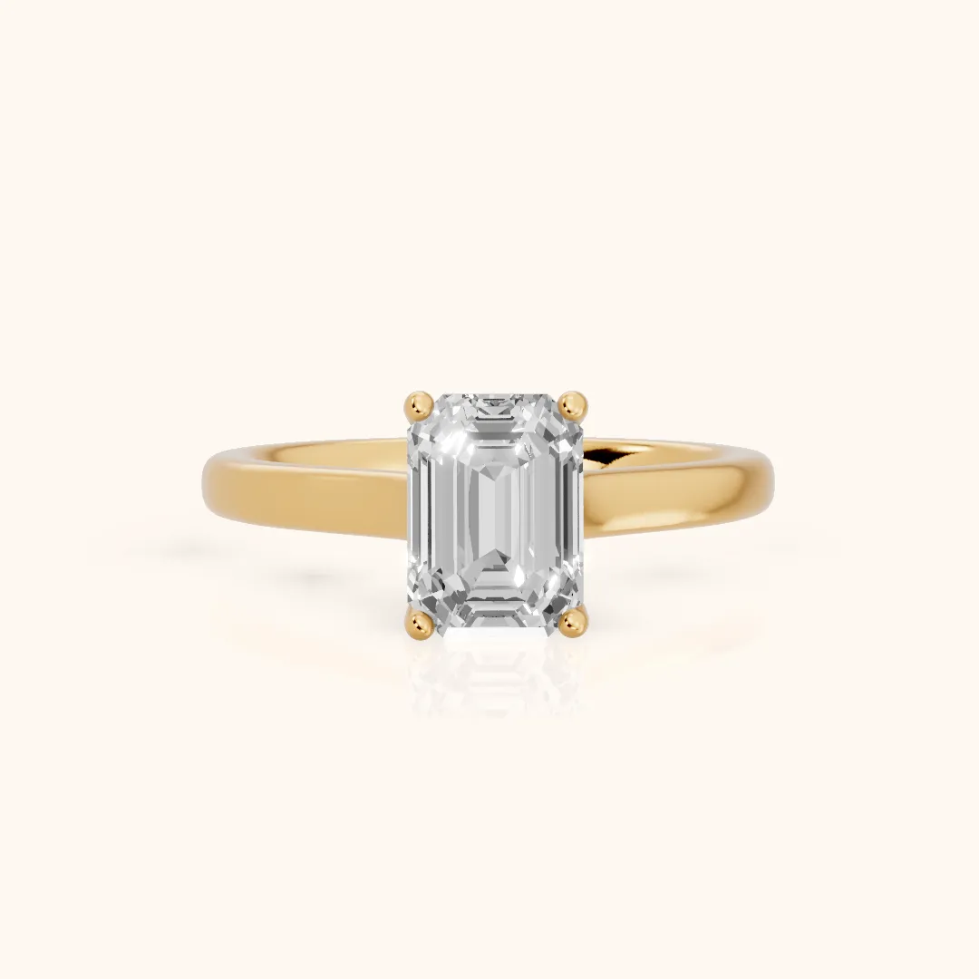 Emeline Solitaire Cathedral Emerald Diamond Engagement Ring in Yellow Gold — view 2