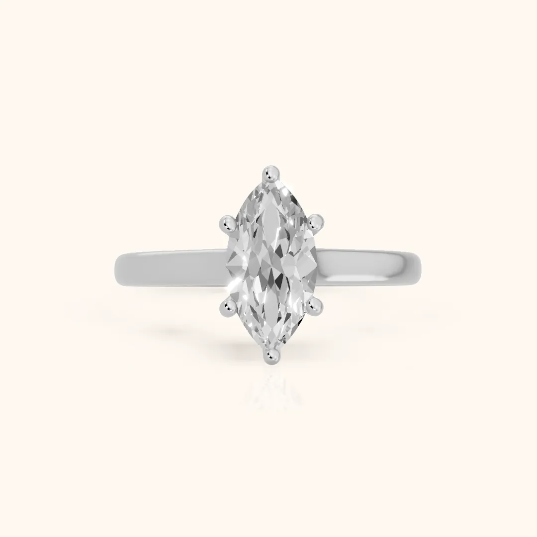 Emeline Solitaire Cathedral Marquise Diamond Engagement Ring in White Gold — view 2