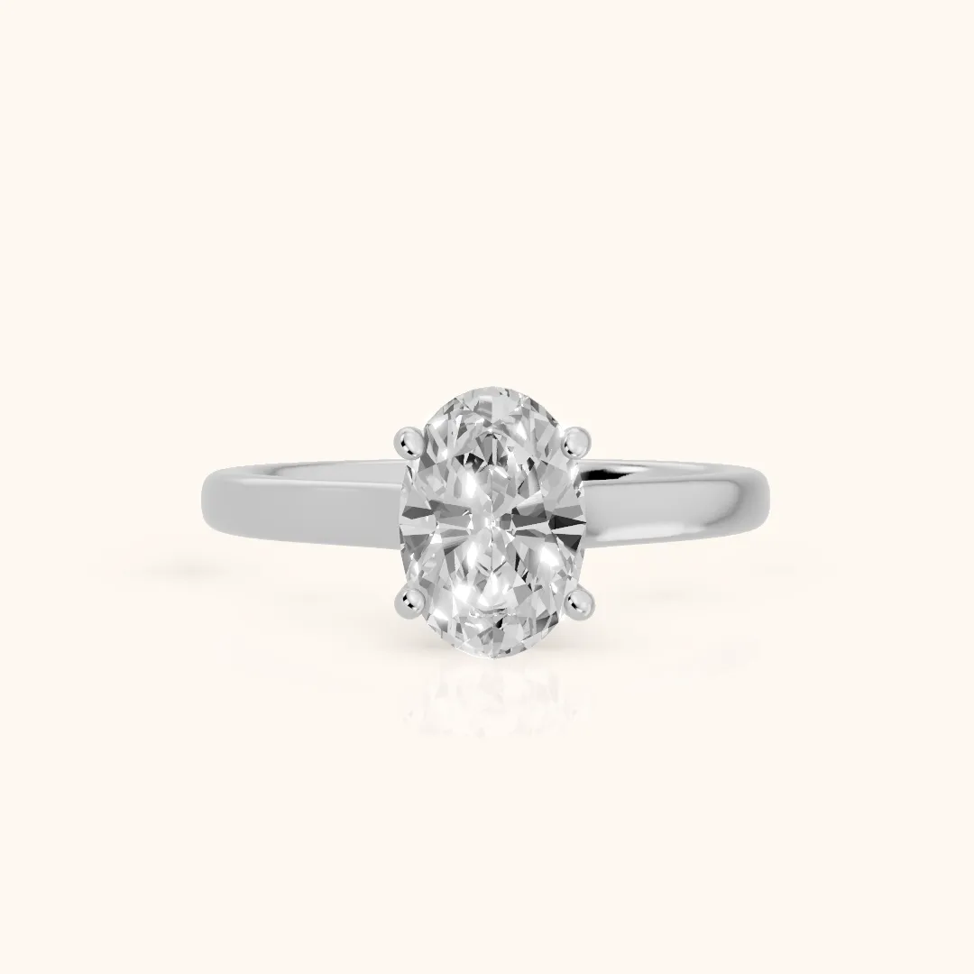 Emeline Solitaire Cathedral Oval Diamond Engagement Ring in Silver — view 2