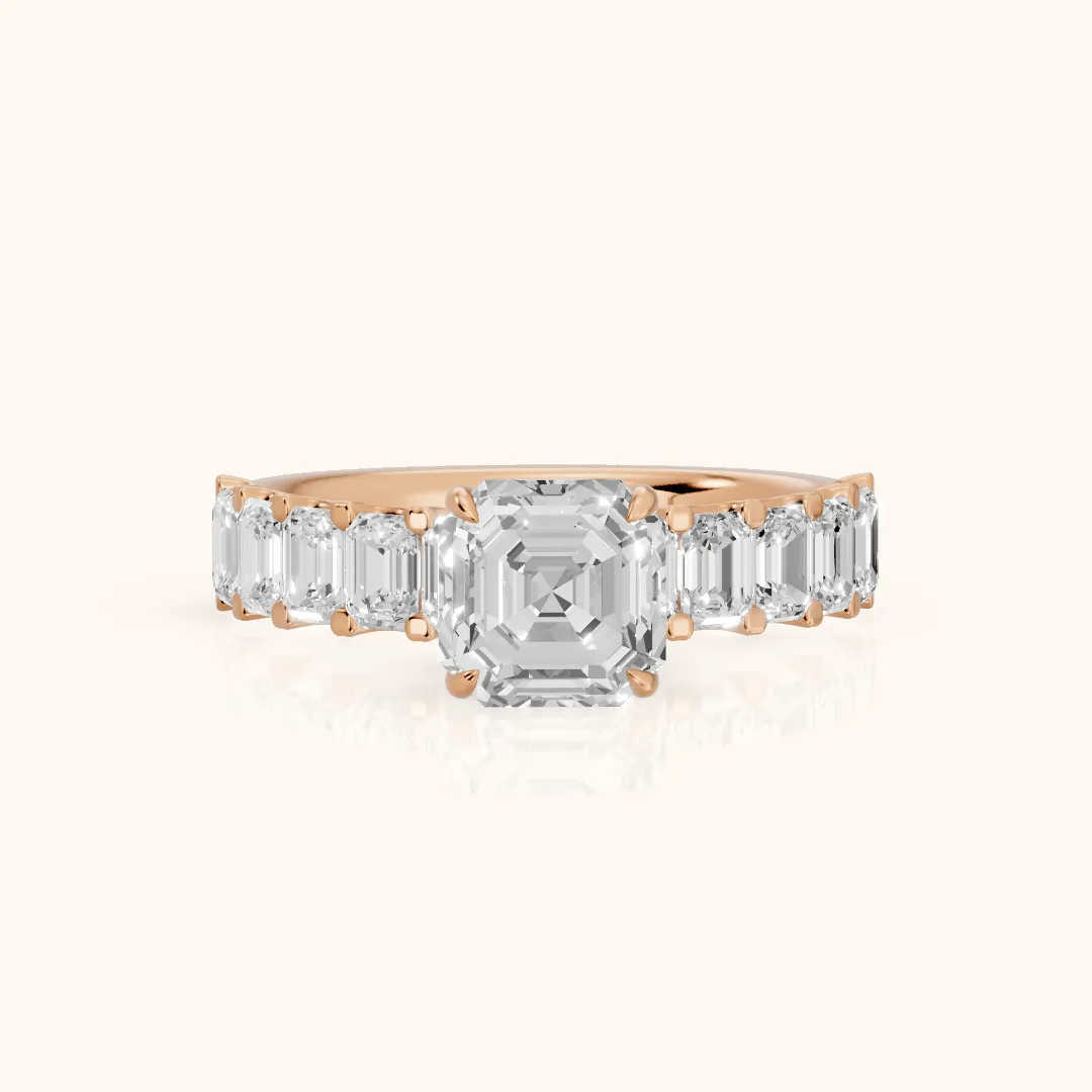 Johanna Baguette Pavé Asscher Diamond Engagement Ring in Rose Gold — view 2
