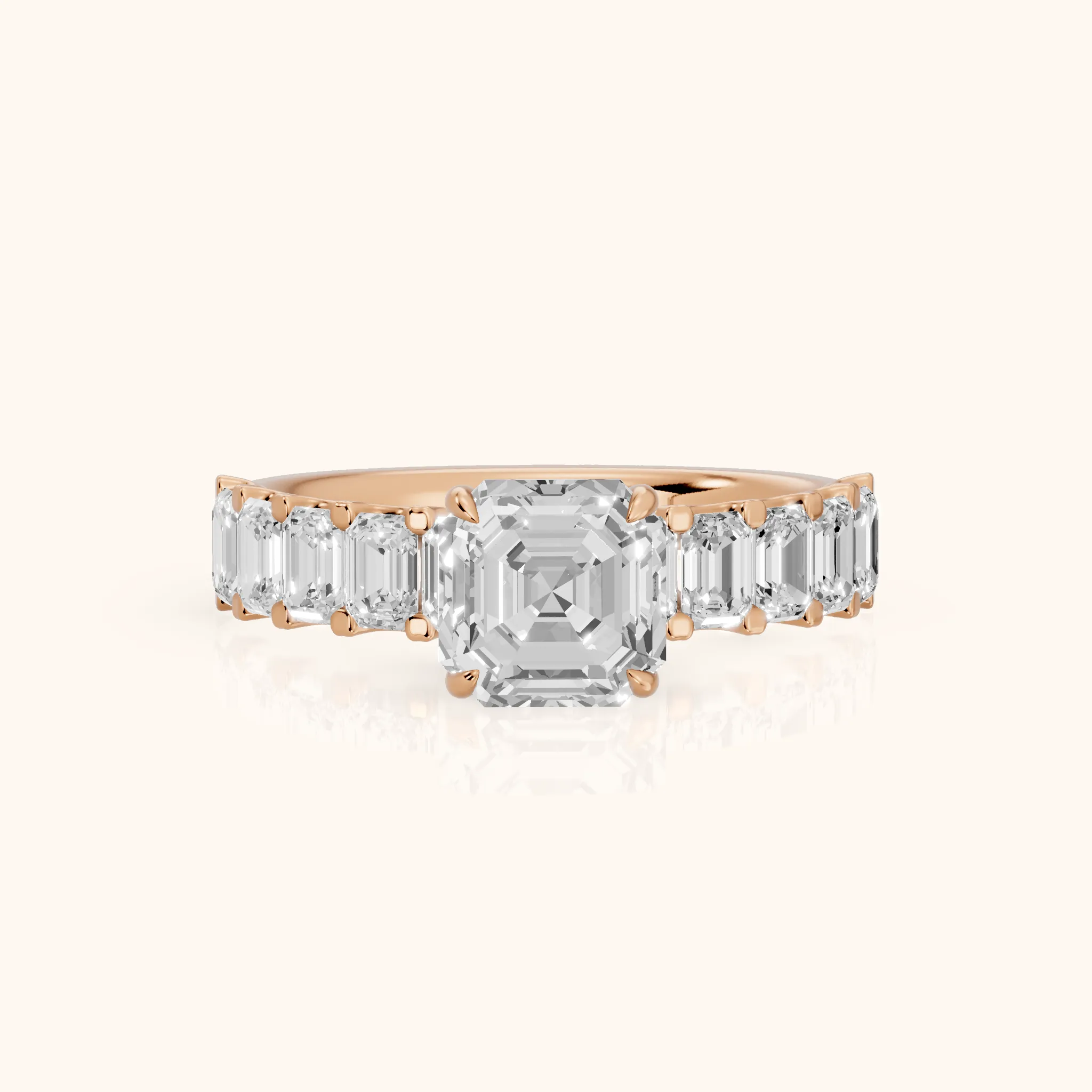 Johanna Baguette Pavé Asscher Diamond Engagement Ring in Rose Gold — view 1