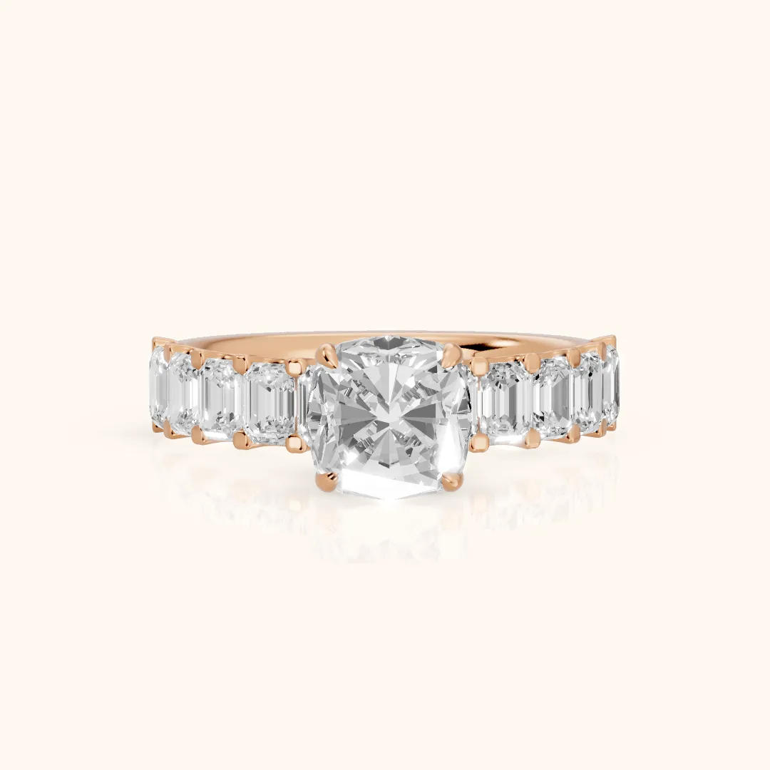 Johanna Baguette Pavé Cushion Diamond Engagement Ring in Rose Gold — view 2