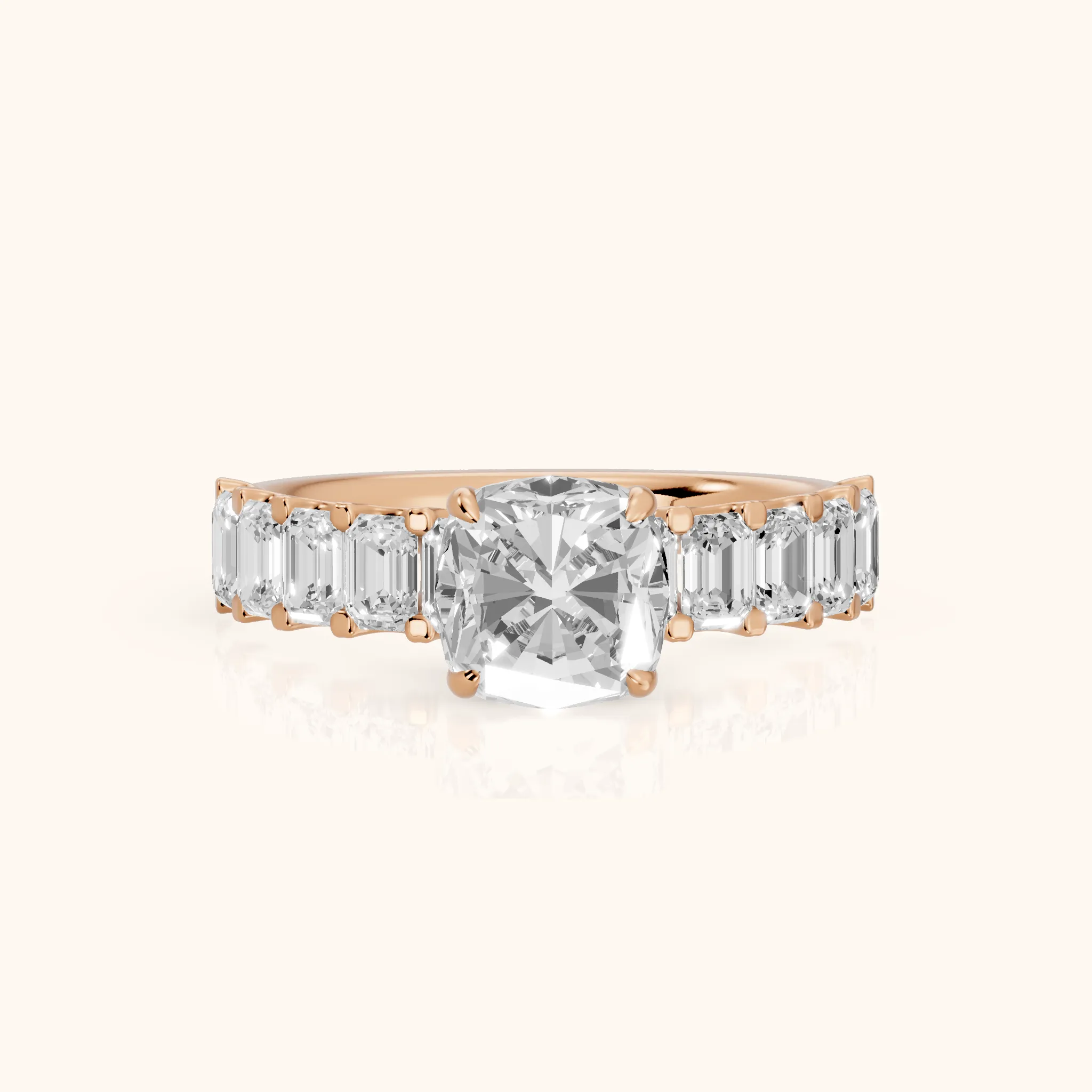 Johanna Baguette Pavé Cushion Diamond Engagement Ring in Rose Gold — view 1