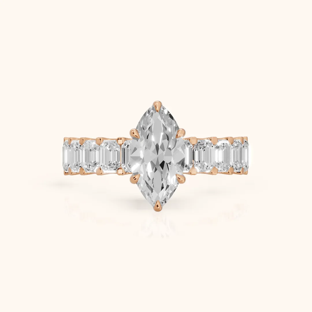 Johanna Baguette Pavé Marquise Diamond Engagement Ring in Rose Gold — view 2