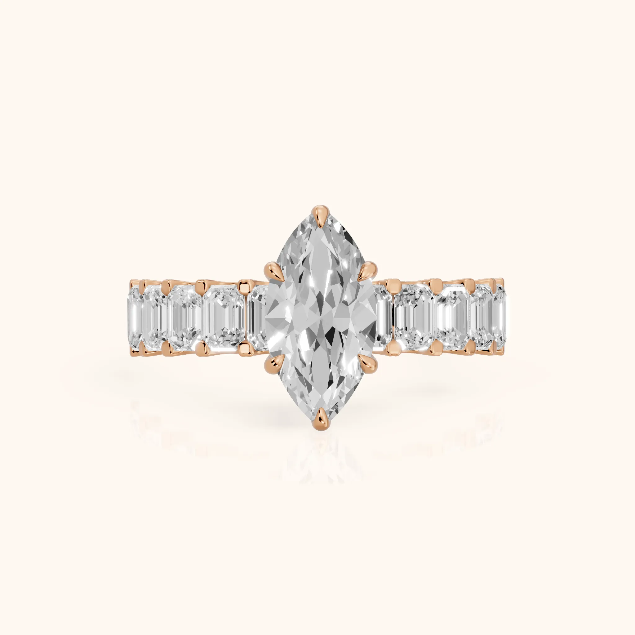 Johanna Baguette Pavé Marquise Diamond Engagement Ring in Rose Gold — view 1