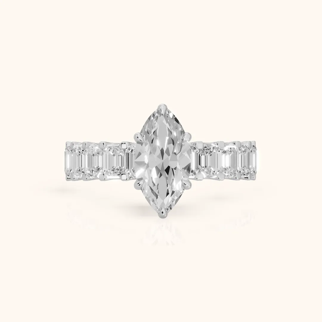 Johanna Baguette Pavé Marquise Diamond Engagement Ring in Platinum — view 2