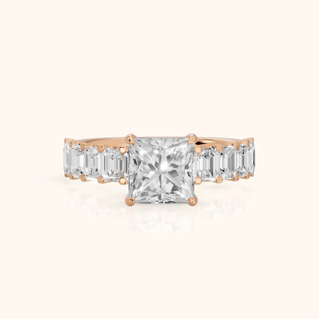 Johanna Baguette Pavé Princess Diamond Engagement Ring in Rose Gold — view 2