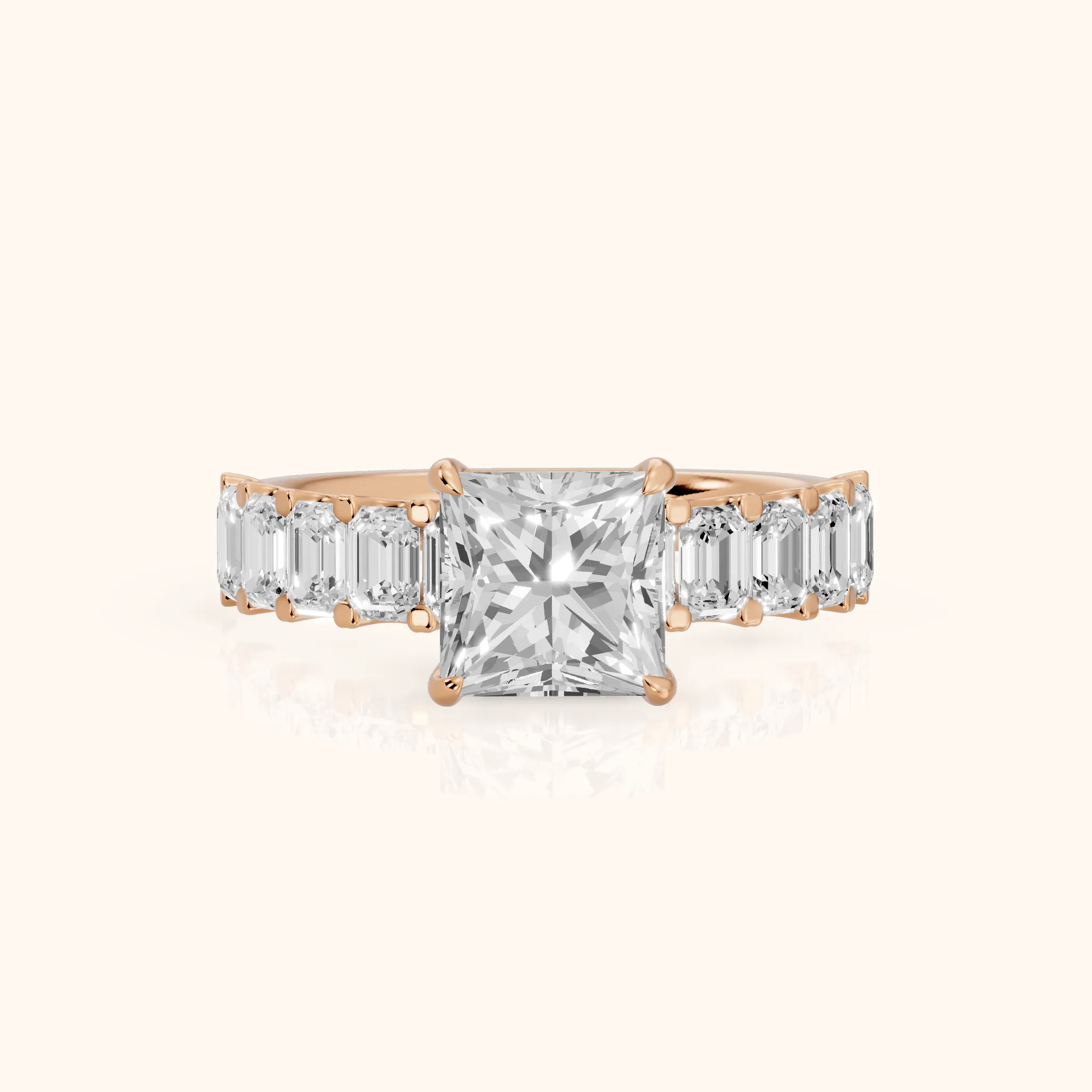 Johanna Baguette Pavé Princess Diamond Engagement Ring in Rose Gold — view 1